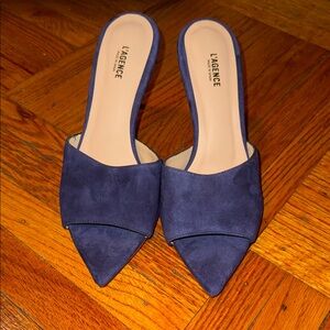 L'AGENCE Navy Suede Pointed-Toe Slide Mules